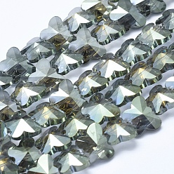 Dunkles Seegrün Galvanisieren Glasperlen, Voll plattiert, facettiert, Schmetterling, dunkles Seegrün, 12x15x8 mm, Bohrung: 1 mm, ca. 25 Stk. / Strang, 10.8 Zoll (27.5 cm)