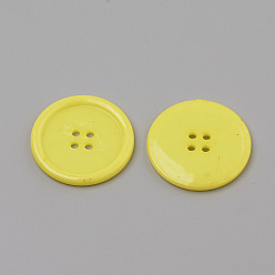 Yellow 4-Hole Acrylic Buttons, Flat Round, Yellow, 38x4mm, Hole: 3mm