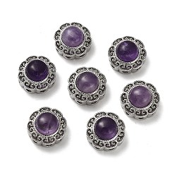 Цветок Латунные многорядные звенья из натурального аметиста, платина, цветок, 13.5~14x8.5 мм, отверстие : 1.8 мм