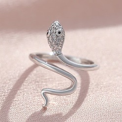 Платина Кольца-манжеты из змеиной латуни с микропаве из кубического циркония, открытые кольца для женщин, платина, внутренний диаметр: 16 мм