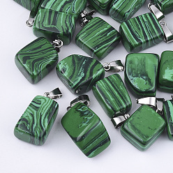 Malachite Synthetic Malachite Pendants, with Stainless Steel Snap On Bails, Nuggets, 15~35x10~20x5~15mm, Hole: 3x7.5mm