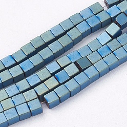 Green Plated Non-magnetic Synthetic Hematite Beads Strands, Grade A, Cube Beads for Jewelry Making, Green Plated, 3x3x3mm, Hole: 1mm, about 130pcs/strand