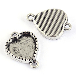 Antique Silver Tibetan Style Alloy Link Cabochon Settings, Heart, Cadmium Free & Lead Free, Antique Silver, Tray: 12x12mm, 21x15x4mm, Hole: 2mm, about 500pcs/1000g