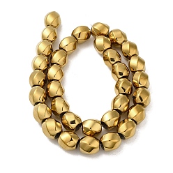 Golden Plated Electroplated Non-Magnetic Synthetic Hematite Beads Strands, Long-Lasting Plated, Twist Oval, Golden Plated, 12~12.5x11.5~12mm, Hole: 1mm, about 33pcs/strand, 16.14''(41cm)