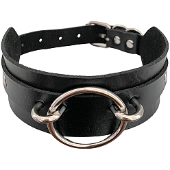 Черный Чокеры из искусственной кожи для женщин, с кольцами из железа и нержавеющей стали, цвет нержавеющей стали, чёрные, 16.97 дюйм (43.1 см)