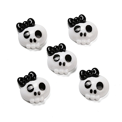 Skull Кабошоны из непрозрачной смолы на Хэллоуин, череп с бантом, 12.5~13x12~12.5x5 мм