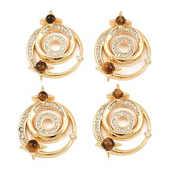 Настоящее золото 18K Природных тигровый глаз подвески, подвески в виде спиралей в форме солнца с латунными микропаве из прозрачных кубических цирконий, реальный 18 k позолоченный, 23.5x18x5 мм, отверстие : 2 мм