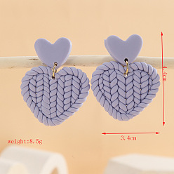 Сердце Серьги-гвоздики с подвесками из полимерной глины, сплава и дерева., золотые, сирень, сердце, 44x34 мм