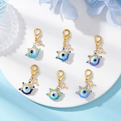 Золотой Кулон лэмпворк ручной работы от сглаза, с 304 маленькими подвесками-крестиками из нержавеющей стали и стеклянными бусинами, золотые, 35.5 мм