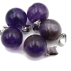 Amethyst Natural Amethyst Round Charms with Platinum Plated Metal Snap on Bails, 14mm