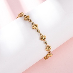 Настоящее золото 18K 304 браслеты из нержавеющей стали сердце ссылка для женщин, ионное покрытие (ip), реальный 18 k позолоченный, 6-7/8 дюйм (17.5 см)