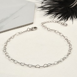 Платина Латунь сердца ссылка браслеты для женщин, долговечный, 901 застежка из нержавеющей стали, без свинца и без кадмия, платина, 6-1/4 дюйм(16см)+удлинитель: 50~60мм