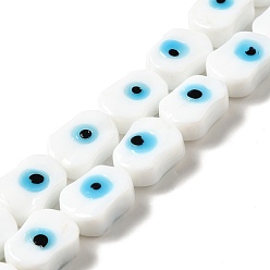 White Handmade Evil Eye Lampwork Beads Strands, Oval, White, 13~14x9.5~10x5~6mm, Hole: 1.4mm, about 28pcs/strand, 14.88 inch(37.8cm)