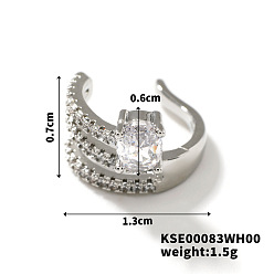 Платина Элегантные серьги-клипсы из меди и циркония, минималистичные украшения для ушей без проколов, платина, 13x7x6 мм
