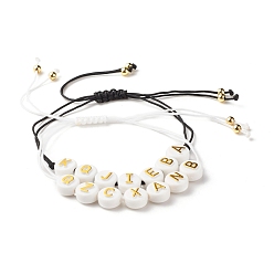 Mixed Color 2Pcs 2 Style Flat Round with Letters Braided Bead Bracelets Set for Women, Mixed Color, Inner Diameter: 3/4~3 7/8 inch(2~9.7cm)