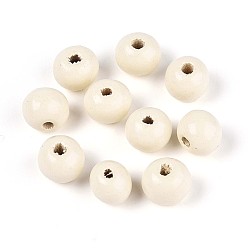 (404) Непрозрачное AB Кислое яблоко Круглые бусины из натурального дерева схима, окрашенные распылением, цветочный белый, 8~8.5x6.8 мм, отверстие : 1.8~2 мм