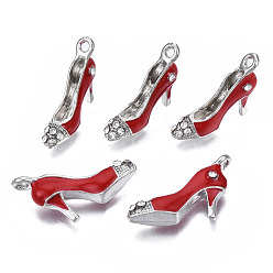 Платина Подвески из сплава с кристаллами и стразами, с огнеупорной эмалью, без кадмия, без никеля и без свинца, высокие каблуки, платина, 25x5x11 мм, отверстие : 1.8 мм