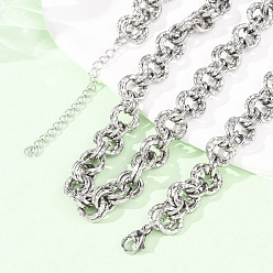 Нержавеющая Сталь Цвет 8мм 304 Текстурированные двойные цепочки-роло из нержавеющей стали для женщин, не тускнеет, цвет нержавеющей стали, 14.57 дюйм (37 см)