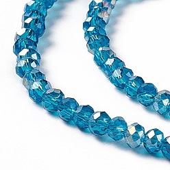 Cadet Blue Electroplate Glass Beads Strands, AB Color Plated, Faceted Rondelle, Cadet Blue, 3x2mm, Hole: 0.5mm, about 165~170pcs/strand, 16.7 inch