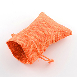 Coral Burlap Packing Pouches Drawstring Bags, Coral, 9x7cm