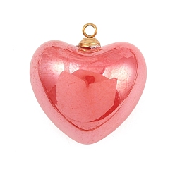 Светло-Вишневый 304 подвески из нержавеющей стали смолы, шарма сердца, золотые, светло-вишневый, 22.5x22x15.5 мм, отверстие : 1.6 мм