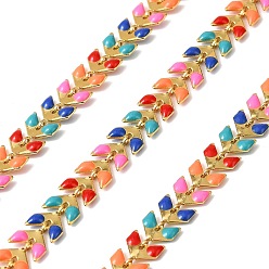 Разноцветный Латунные эмалевые листовые цепи, пайки, долговечный, с катушкой, золотые, красочный, ссылка: 6x7x2 mm, около 32.81 футов (10 м) / рулон