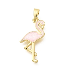 Pink Латунь эмаль подвески, прелести фламинго, долговечный, реальный 18 k позолоченный, розовые, 22x12x2 мм, отверстие : 5x3 мм