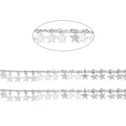 Stainless Steel Color Tarnish Resistant 304 Stainless Steel Cable Chains, with Star Charms, Soldered, with Spool, Stainless Steel Color, Star: 9x8x0.2mm, Link: 2.5x2x0.5mm