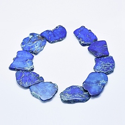 Cornflower Blue Natural Imperial Jasper Beads Strand, Dyed, Nuggets, Cornflower Blue, 20~62x15~50x4~7mm, Hole: 1~1.5mm, 7~11pcs/strand, 15.35 inch~16.14 inch(39~41cm)