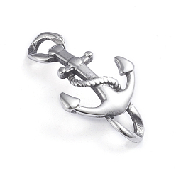 Antique Silver Retro 304 Stainless Steel Links, for Leather Cord Bracelets Making, Anchor, Antique Silver, 31.5x18x2.5mm, Hole: 4mm