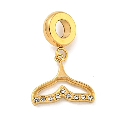 Golden Ion Plating(IP) 304 Stainless Steel Pendants, with Rhonestone, Fishtail, Golden, 23.5mm, Hole: 4.5mm