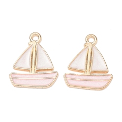 Pink Alloy Enamel Pendants, Ship Charms, Golden, Pink, 19.5x16x1mm, Hole: 1.6mm