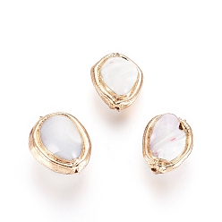 Золотой Стеклянные бусы, с латунной фурнитурой , позолоченный край, овальные, цвет морской раковины, 14~16x11~13x8~10 мм, отверстие : 0.8 мм