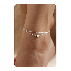 Letter U 201 двухслойные браслеты для щиколотки из нержавеющей стали в форме сердца с инициалами для женщин, цвет нержавеющей стали, не тускнеет, Буква U, 7-7/8 дюйм (200 мм)