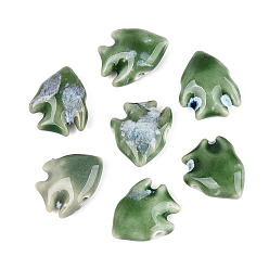 Verdemar Medio Cuentas de porcelana hechas a mano, porcelánico esmaltado brillante, pescado, verde mar medio, 17~19x20~22x8~9 mm, agujero: 1.5~1.8 mm
