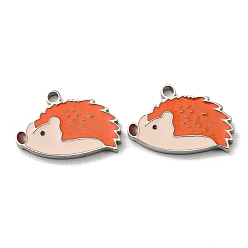 Stainless Steel Color 304 Stainless Steel Pendants, with Enamel, Hedgehog Charms, Stainless Steel Color, 10.5x16x1.5mm, Hole: 1.4mm