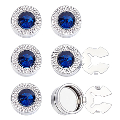 Capri Blue 3 Pairs Alloy Rhinestone Cufflinks, Flat Round, Platinum, Capri Blue, 18x10.5mm, Hole: 5mm