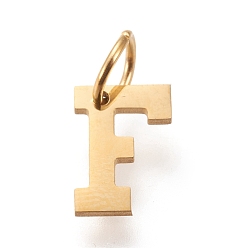 Letter F 304 подвески из нержавеющей стали, с прыжковых колец, ручная полировка, золотые, буква f, 10x7x1 мм, отверстие : 4.5 мм