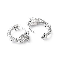 Real Platinum Plated Brass Micro Pave Cubic Zirconia Hoop Earrings, Dragon, Real Platinum Plated, 16.5x5.5mm