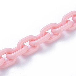 Pink Acrylic Handmade Cable Chains, Oval, Pink, 19x14x4mm, about 23.62 inch(60cm)/strand