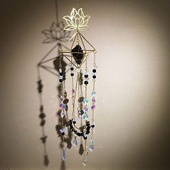 Другие Кварцы Металлические подвесные украшения в виде лотоса, Натуральная кварцевая крошка и стеклянный конус с кисточками для ловли солнца для дома и сада, наружного украшения, 500 мм