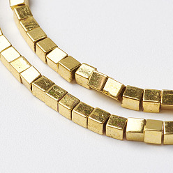 Golden Plated Non-magnetic Synthetic Hematite Beads Strands, Cube, Golden Plated, 2x2x2mm, Hole: 0.5mm, about 195~204pcs/strand, 15.3  inch~16 inch