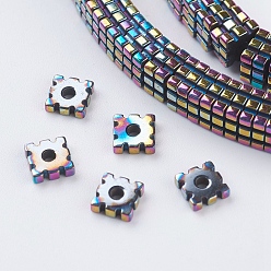 Rainbow Plated PVD Vacuum Plating Electroplate Non-magnetic Synthetic Hematite Beads Strands, Grade A, Square, Multi-color Plated, 4x4x1mm, Hole: 1mm, about 390pcs/strand, 15.7 inch(40cm)
