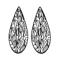 Черный 430 подвеска из нержавеющей стали, окрашенная распылением, очарование слезы, гравированные металлические украшения, чёрные, 45x18x0.5 мм, отверстие : 1.5 мм