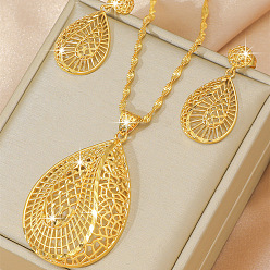 Teardrop Комплекты из латунных подвесок и серег, золотые, слеза, 32x17 мм и 450 мм