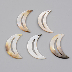Black Lip Shell Natural Black Lip Shell Pendants, Moon, 29x15~17x1.5~2mm, Hole: 1.4mm
