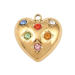 Сердце Латунные микро проложить кубического циркония подвески, золотые, сердце, 15.5x15x4 мм, отверстие : 1.4 мм