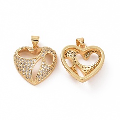 Золотой Латунные микропаве прозрачные подвески с фианитом, без кадмия и без свинца, сердце, золотые, 20x19x6 мм, отверстие : 3.5x5 мм