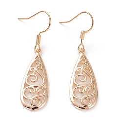 Золотой Латунь болтаться серьги, полая слеза, золотые, 42 мм, штифты : 0.6 мм