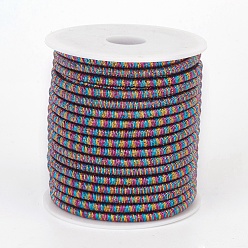 Colorful Polyester Metallic Cord, with Iron Chains Inside, Colorful, 4x3.5~4mm, about 18yards/roll